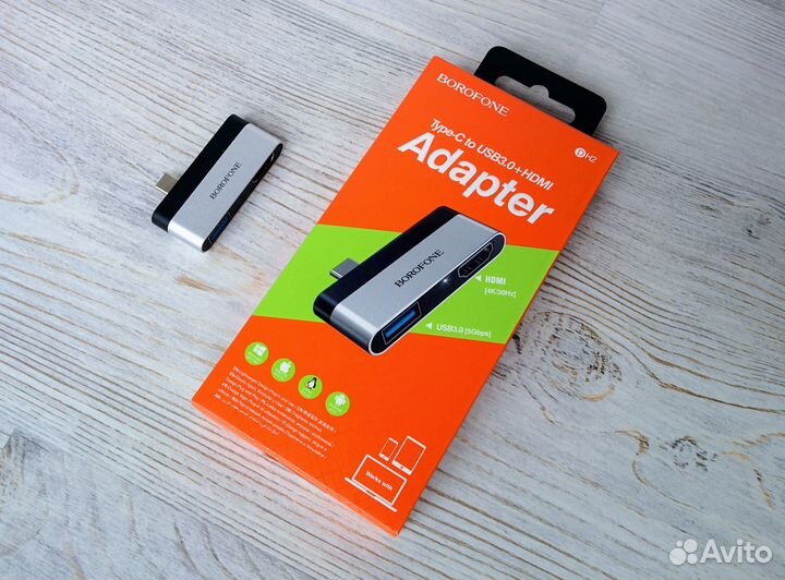 Переходник Type-c на hdmi + USB Borofone DH2