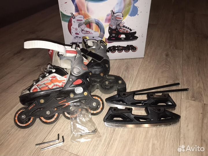 Раздвижные коньки с роликами и лезвиями