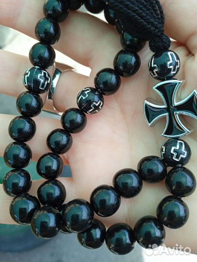Крест.Четки,бусы,Гагат грузинский природный.Руч.ра