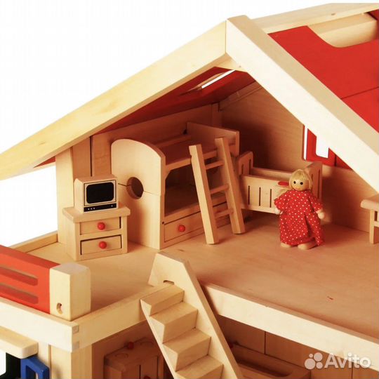 Деревянный Кукольный дом с мебелью и фигурками
