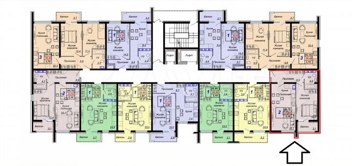 2-к. квартира, 46,7 м², 3/16 эт.