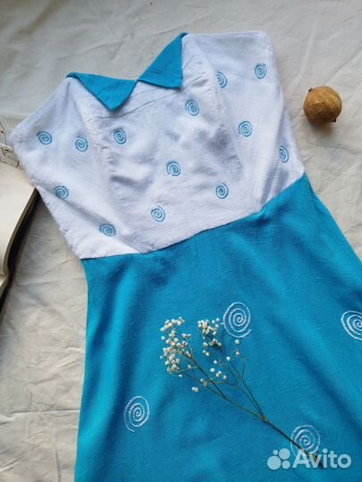 Нежное голубое винтажное платьице, XS-S