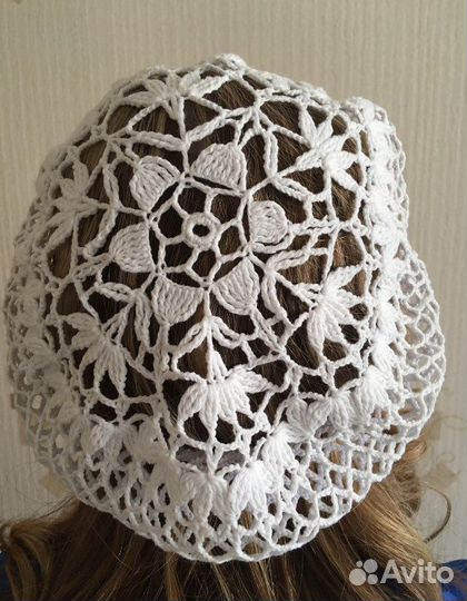 Летний берет. Связан из хлопка. Размер 56-57