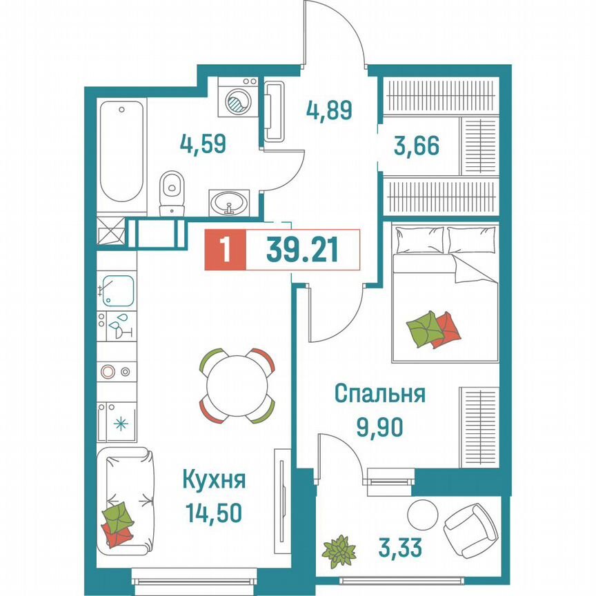 1-к. квартира, 39,2 м², 13/18 эт.
