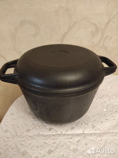 Казан литой алюминий с крышкой сковородкой