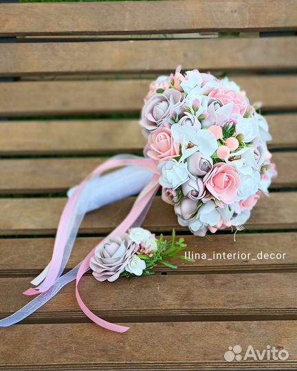 Свадебный букет - дублёр + бутоньерка