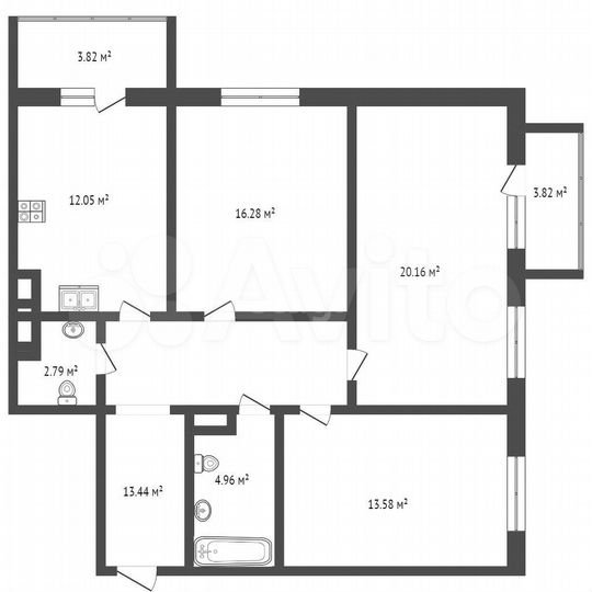 3-к. квартира, 83,3 м², 2/4 эт.