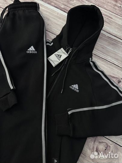 Спортивный костюм Adidas на флисе черный мужской