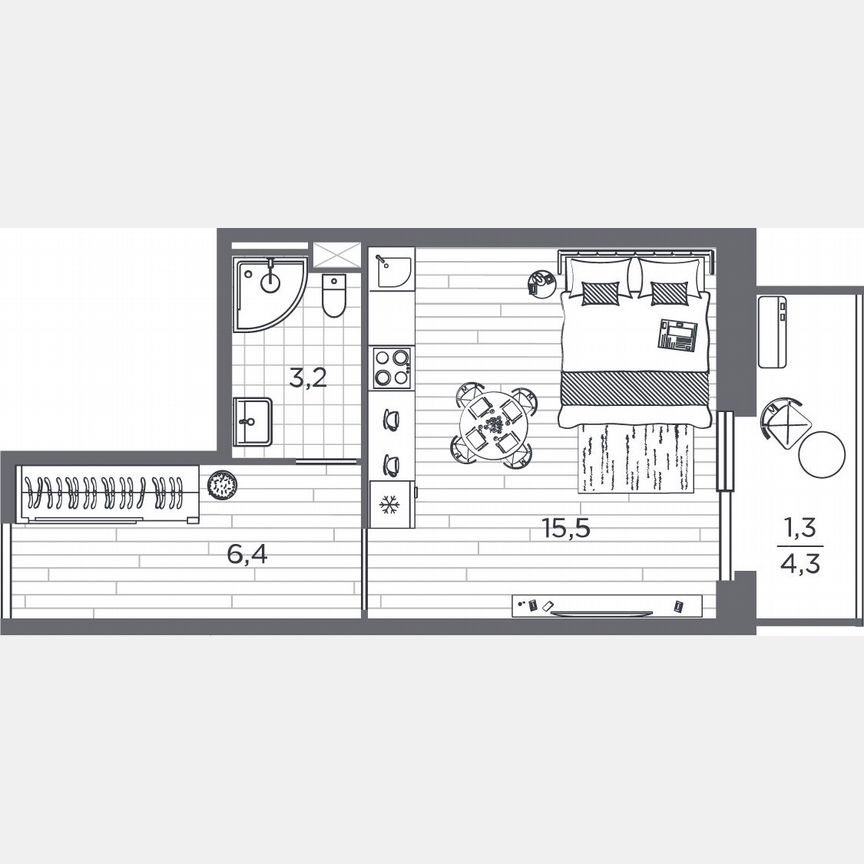 Квартира-студия, 26,4 м², 2/25 эт.