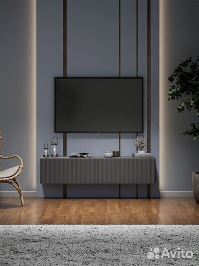 Тв тумба 1.6 метра. Графит софт