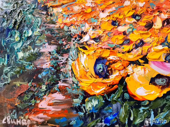 Пейзаж поле подсолнухи масло Художник цена переезд