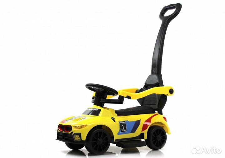 Машинка каталка BMW желтый 003 с ручкой