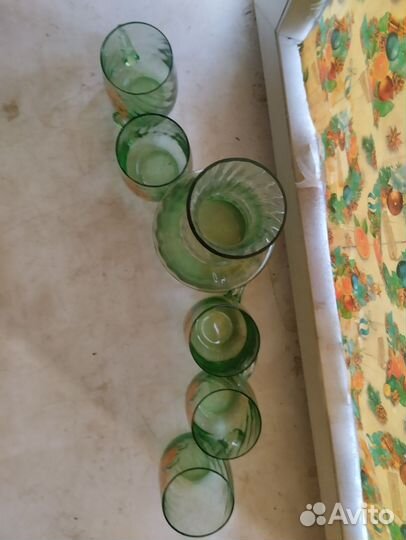 Графин цветное стекло с кружками СССР