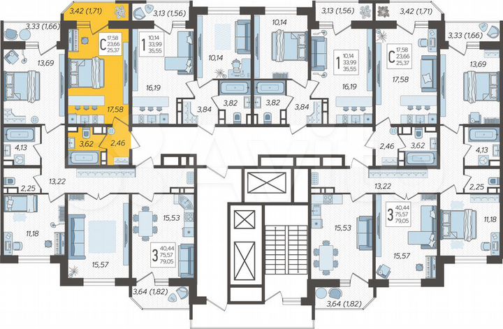Квартира-студия, 25,4 м², 20/25 эт.