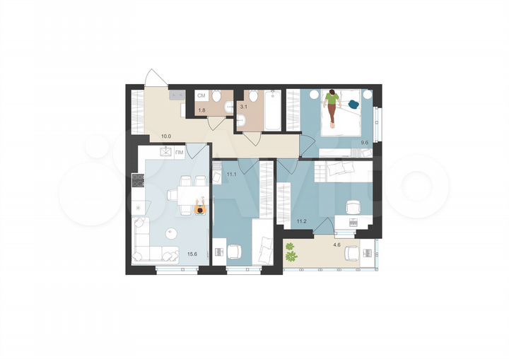 3-к. квартира, 64,7 м², 12/16 эт.