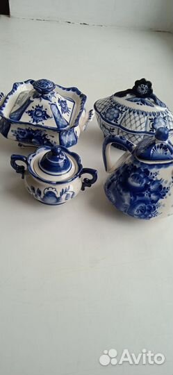 Чайник и сахарницы Гжель СССР новые