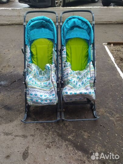 Санки на колесах для двойни