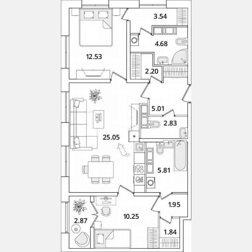2-к. квартира, 77,1 м², 20/22 эт.