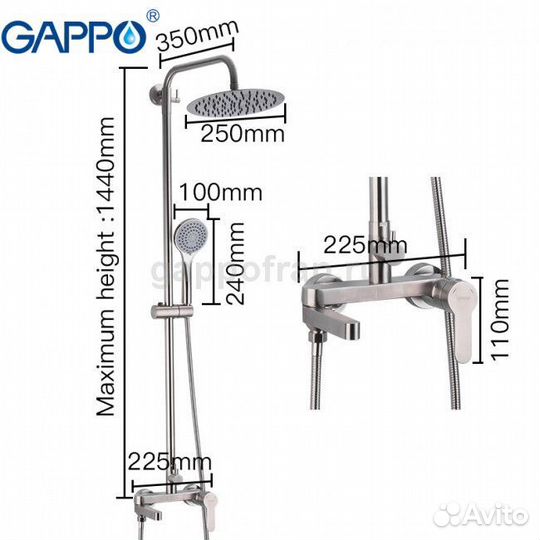 Душевая система G2499-30 нержавеющая сталь Gappo