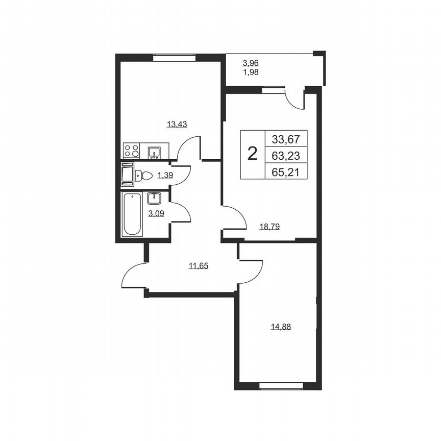 2-к. квартира, 65,2 м², 11/19 эт.