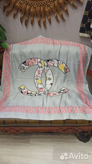 Платок шаль 135см chanel twill silk италия