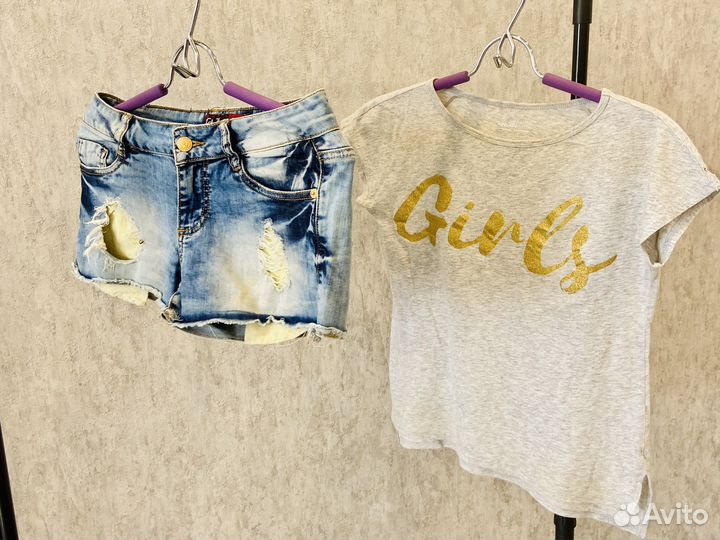 Джинсовые шорты футболка 146 152 158