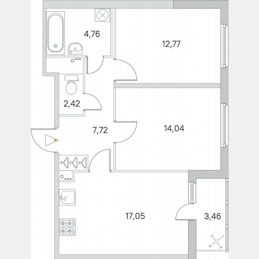 2-к. квартира, 60,5 м², 1/8 эт.