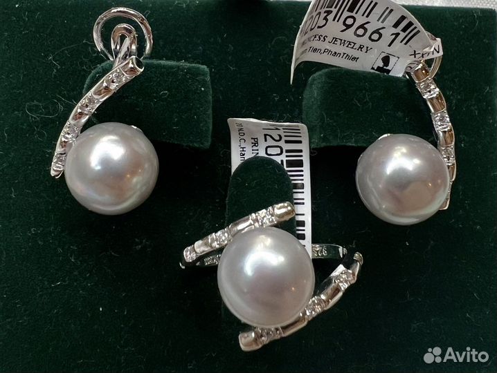 Тройка с жемчугом.Серебро 925. Кольцо,серьги