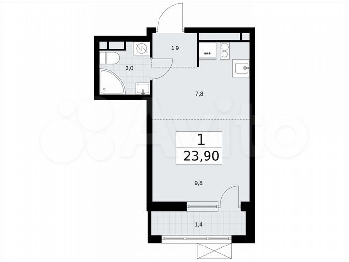 Квартира-студия, 23,9 м², 3/9 эт.