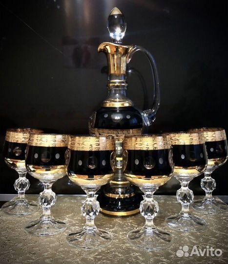 Графин и 6 бокалов. Черное золото Versace. Богемия