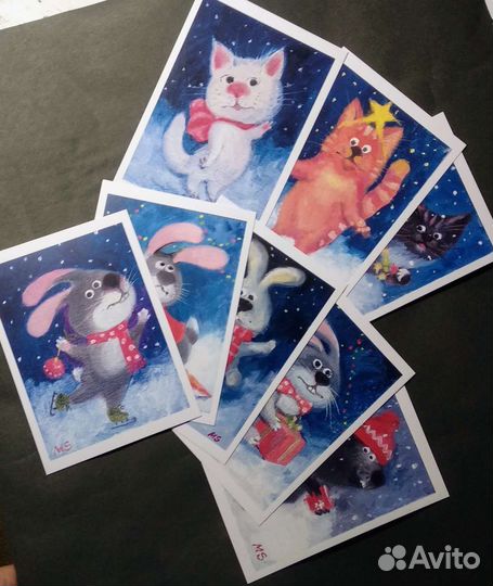 Открытки авторские Котики и Кролики