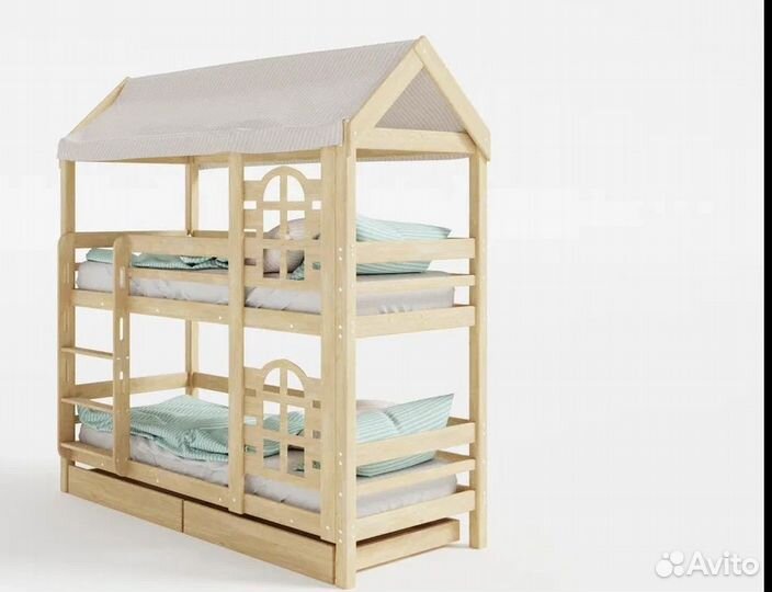 Детская двухъярусная кровать домик
