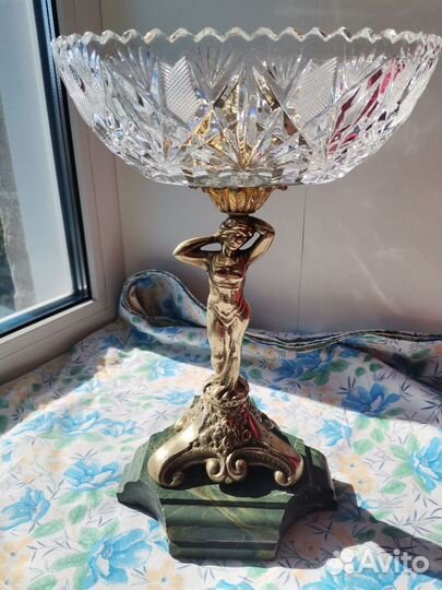 Ваза хрустальная, бронза, малахит