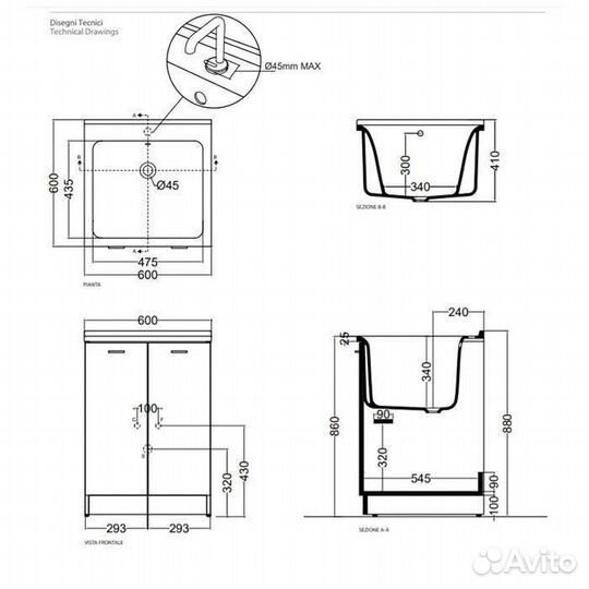 Kerasan Aquadom Раковина 60х60 см, без отв., цвет: