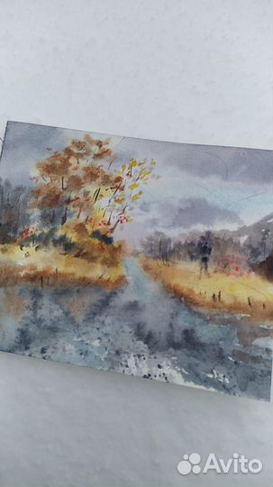 Открытка и Картина акварелью зима новый год