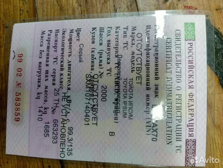 Кузов документы Toyota Ipsum