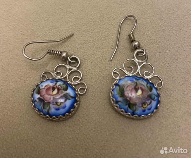 Серьги финифть несколько, браслет