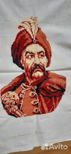 Ручная вышивка на ткани Богдан Хмельницкий