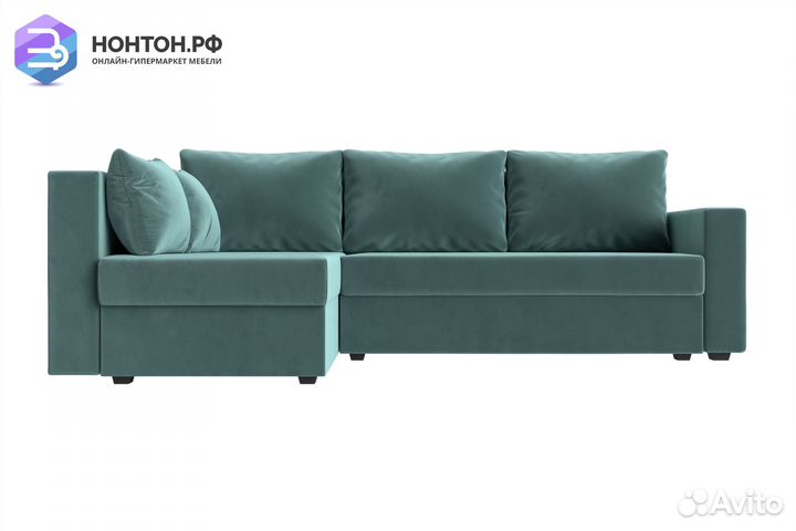 Диван угловой еврокнижка Мансберг велюр бирюзовый