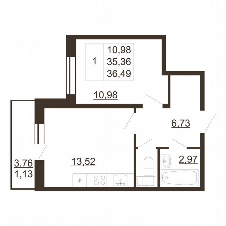 1-к. квартира, 36,5 м², 4/6 эт.