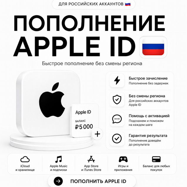 Пополнение Apple ID Россия / без смены региона