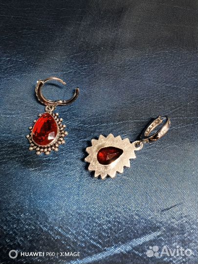 Серьги серебро с Гранатом, Индия