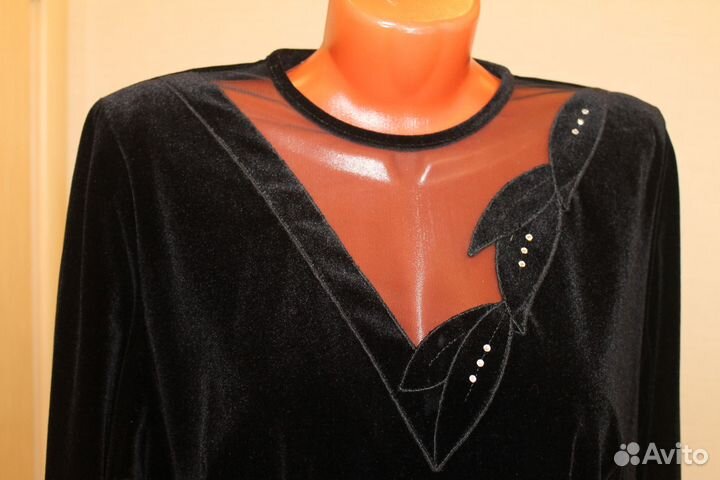 Платье бархат четрное с отделками, 48 р. Финское
