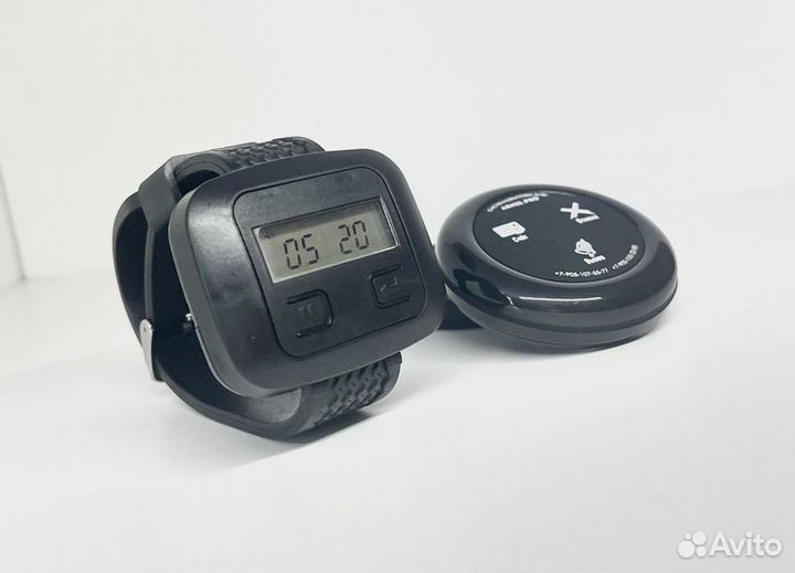 Кнопка вызова официанта Ультра черная и часы