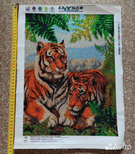 Готовая алмазная картина мозаика Тигры 35х45 см