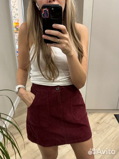 Юбка вельветовая женская бордовая 42