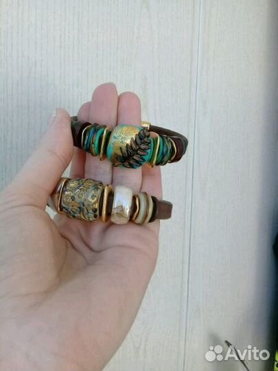 Браслет регализ натуральная кожа, муранское стекло