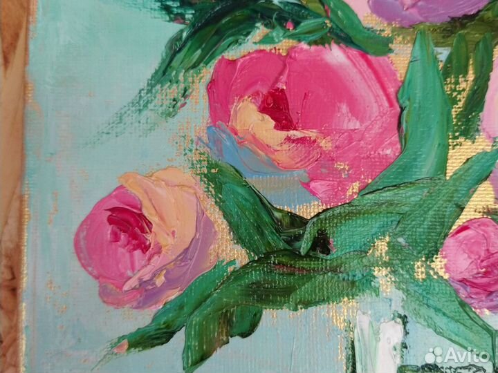 Картина маслом на холсте цветы пионы