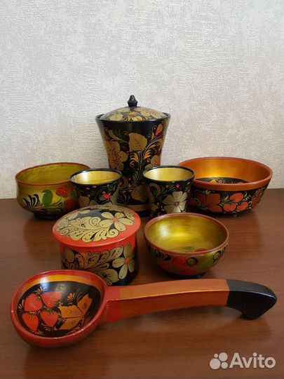 Деревянная посуда, хохлома бочонок, туесок, кружки