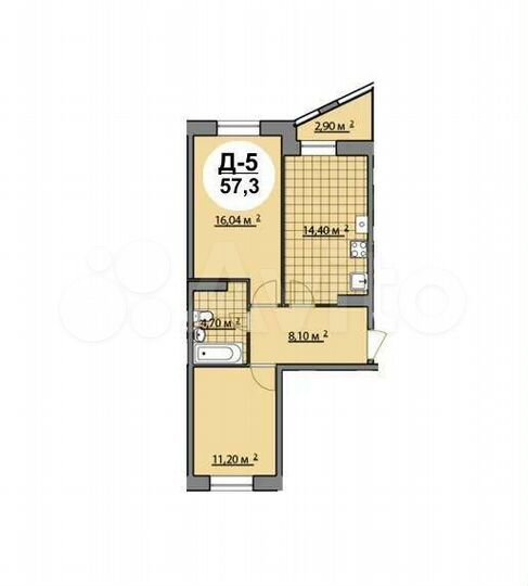 2-к. квартира, 57,3 м², 3/9 эт.